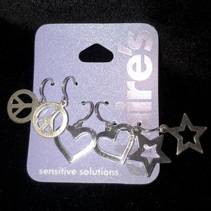 Claire’s Earrings Trio: Stars, Hearts, Peace Signs
